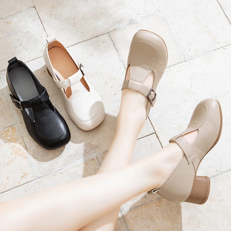 25208 春季女士真皮单鞋粗跟软底妈妈鞋跳舞上班护士工作鞋女式鞋