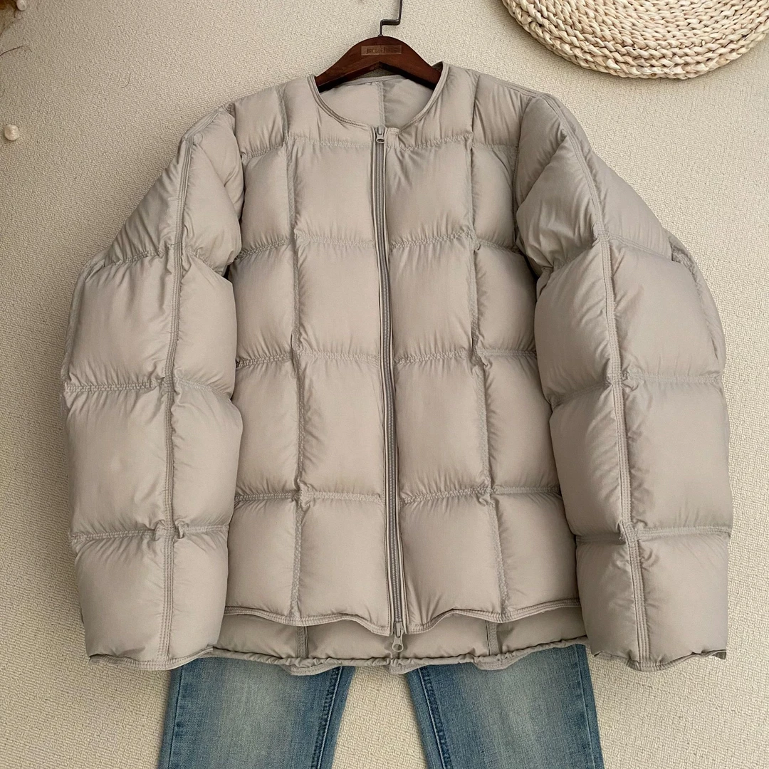 雅语云感泡芙小被子90白鸭绒女羽绒服圆领中长款韩版百搭外套秋冬