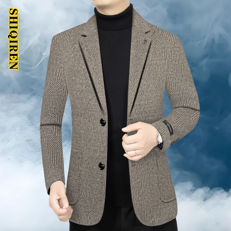 【毛呢西服】SHIRIREN男士西服上衣外套商务西装休闲百搭修身新款