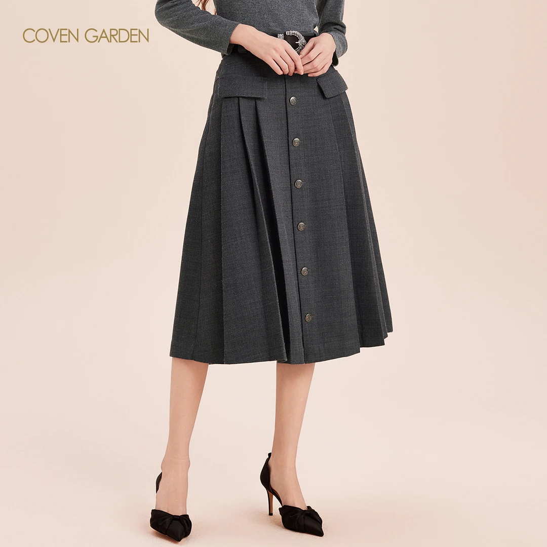 【贤哥专属】哥文花园职业百褶a字伞裙半身裙通勤CLA4076180