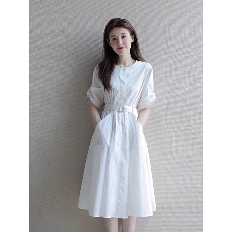 【断码】白色衬衫连衣裙子女士装春秋夏季2025新款法