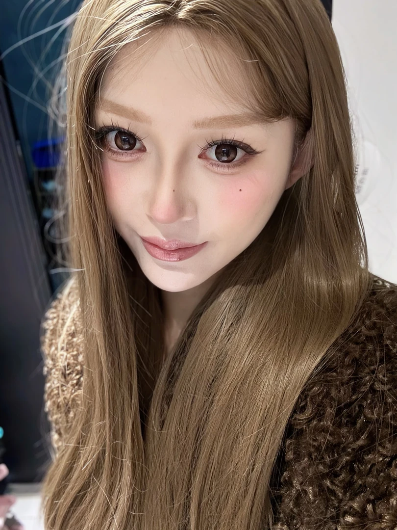 【桃精灵】混合棕中分长直发小额蕾丝doll感全头套式假发
