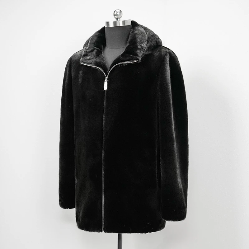 【佐奥云顿】宝嘉美中长款2006冬季貂皮大衣男士拉链带帽