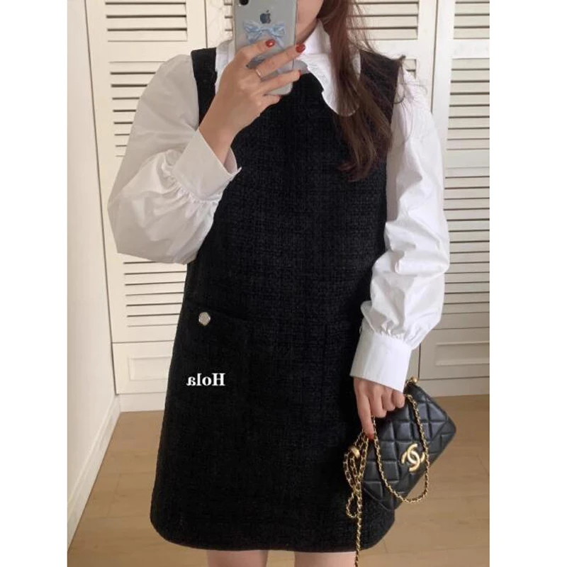 小香风背心裙女早春秋冬季新款韩系高级感简约百搭显瘦a字连衣裙