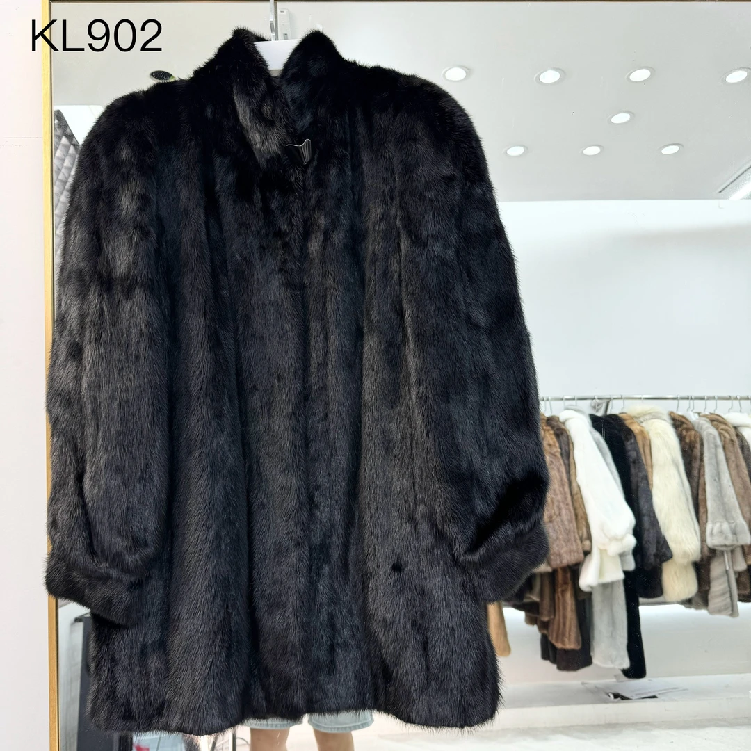 【KL902】黑色立领中长款大码（胸围118衣长80）皮草外套貂皮保暖外套