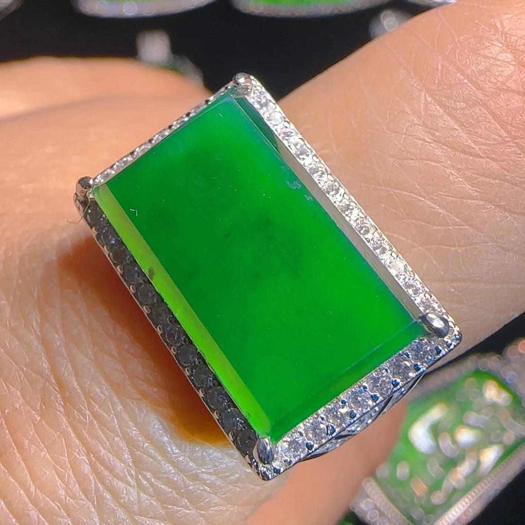 翡翠戒指银S925镶嵌天然