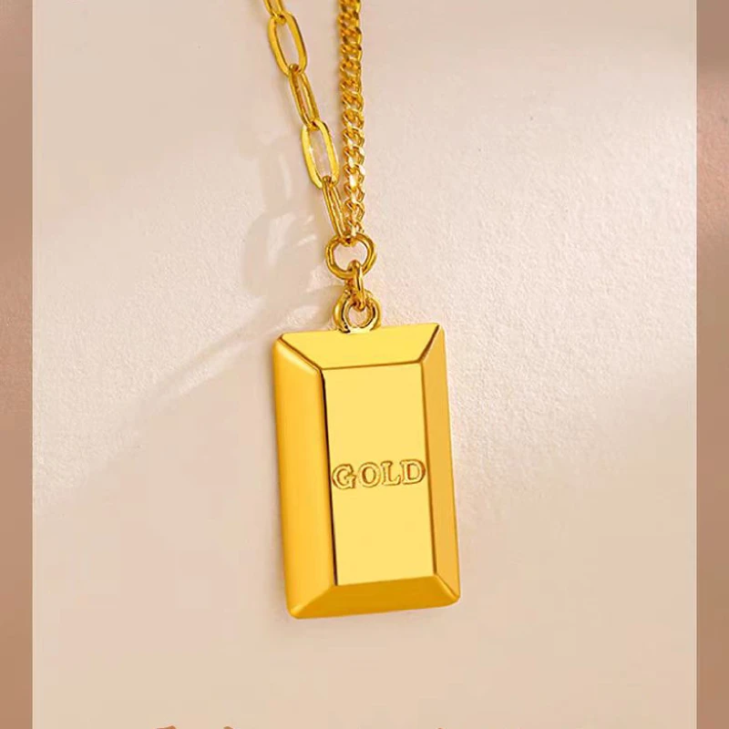 链子足银 足银项链吊坠暴富小金条套链时尚百搭精美精致1-DS70426