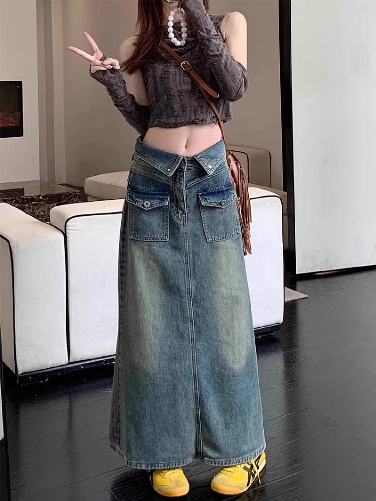 复古韩系牛仔半身裙女款爆款2025新款高腰显瘦夏季薄款包臀a字裙