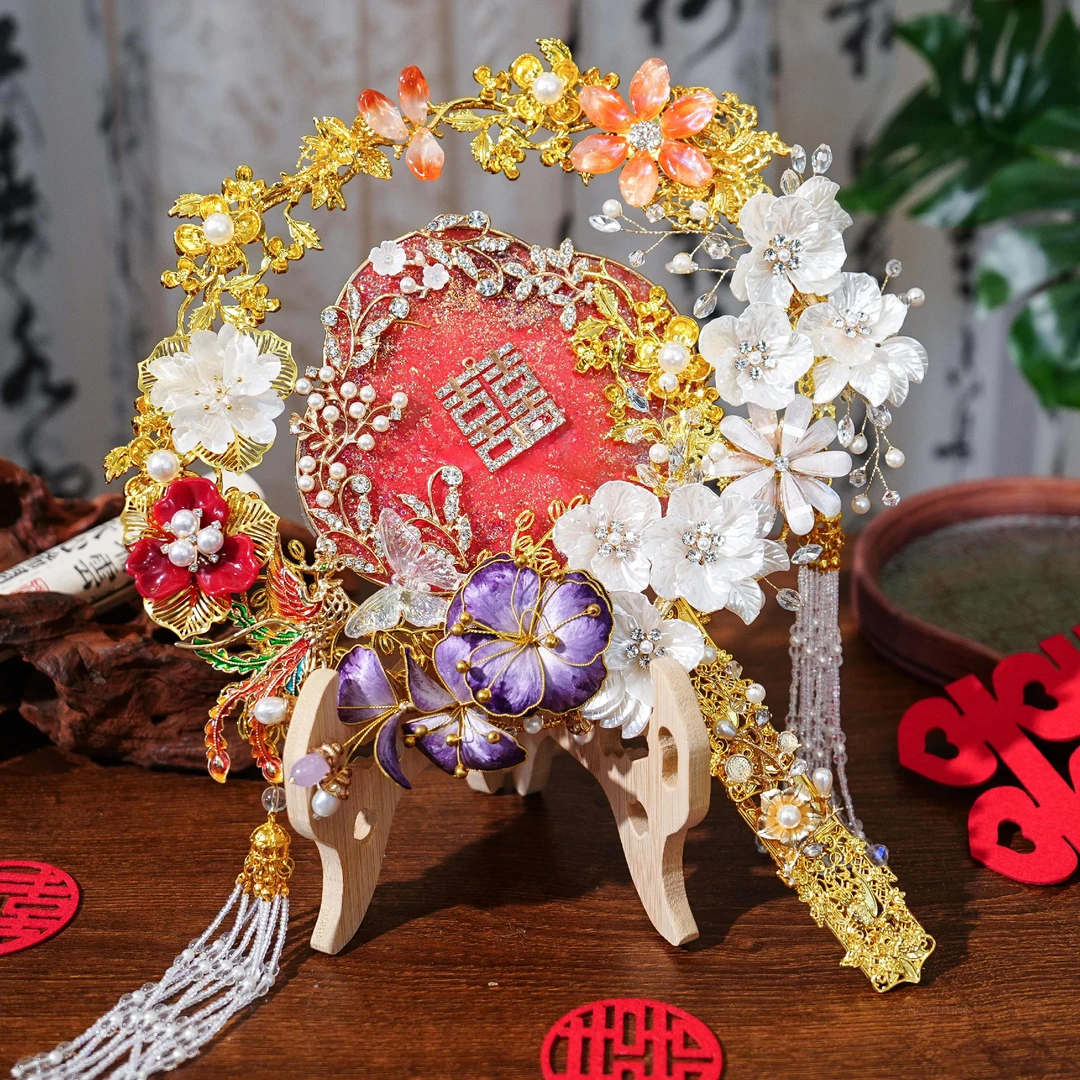 绒花团扇新娘结婚diy材料包中式婚礼秀禾古风手工出嫁简单大气