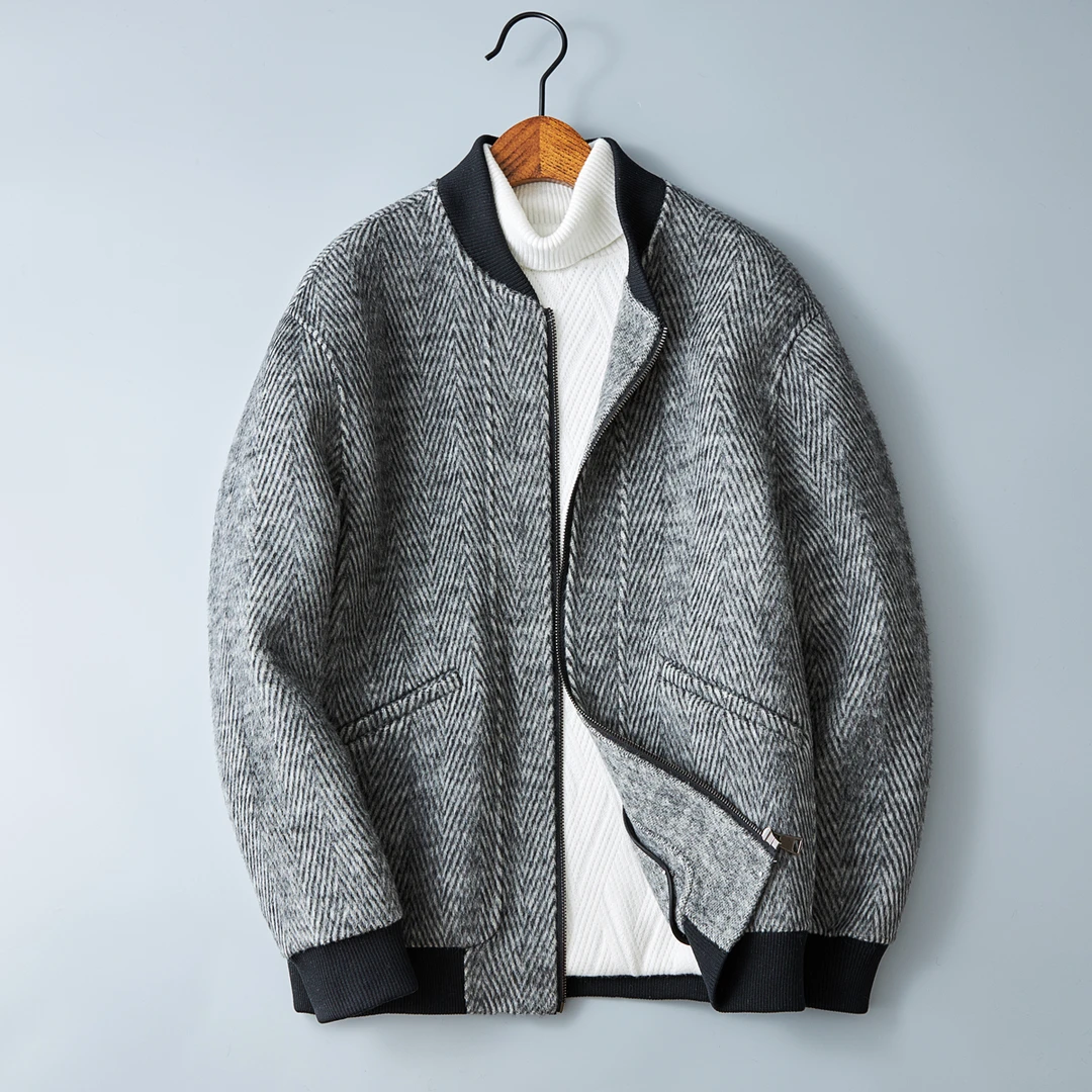 SOHEBENAHT/锡芝班拿肌理感羊毛双面呢子大衣男秋冬新款羊绒夹克