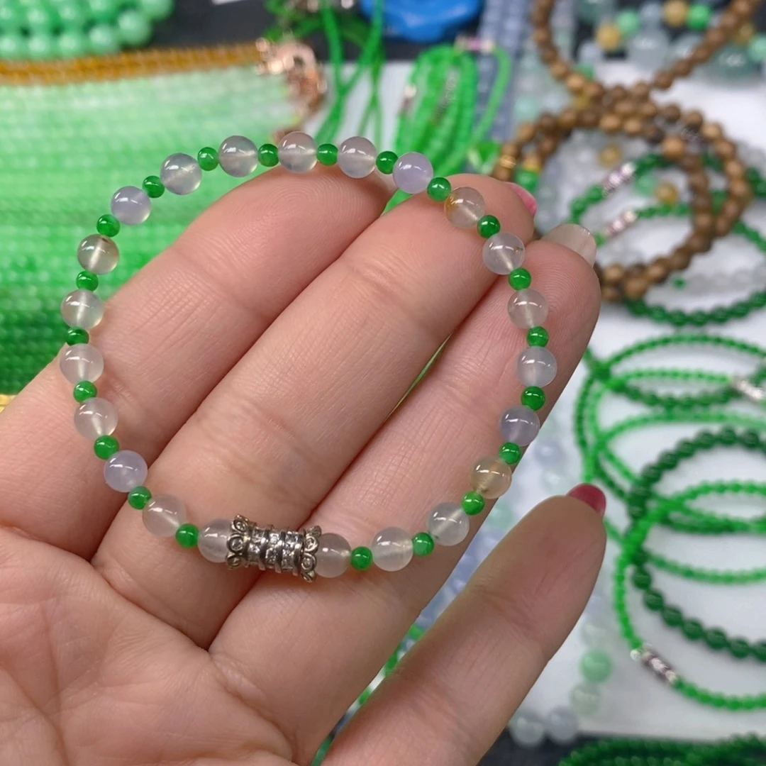 颈饰未镶嵌翡翠缅甸天然翡翠玻璃种双彩手链5
