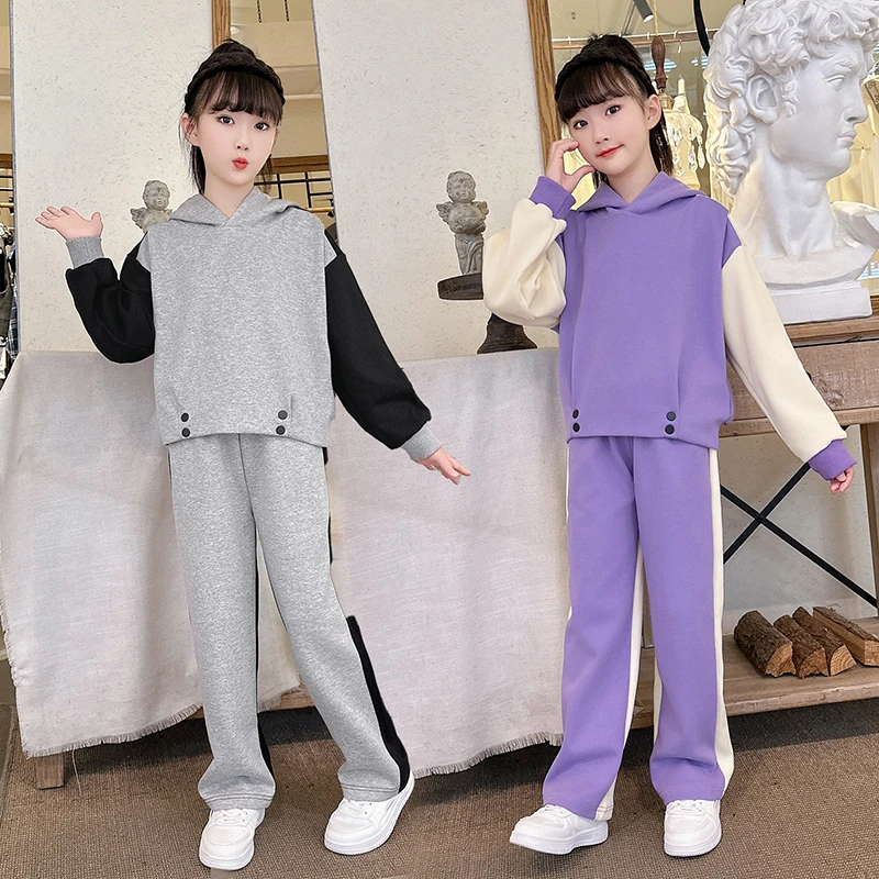 女童套装春秋装2025新款中大童网红连帽卫衣休闲裤两件套运动服潮