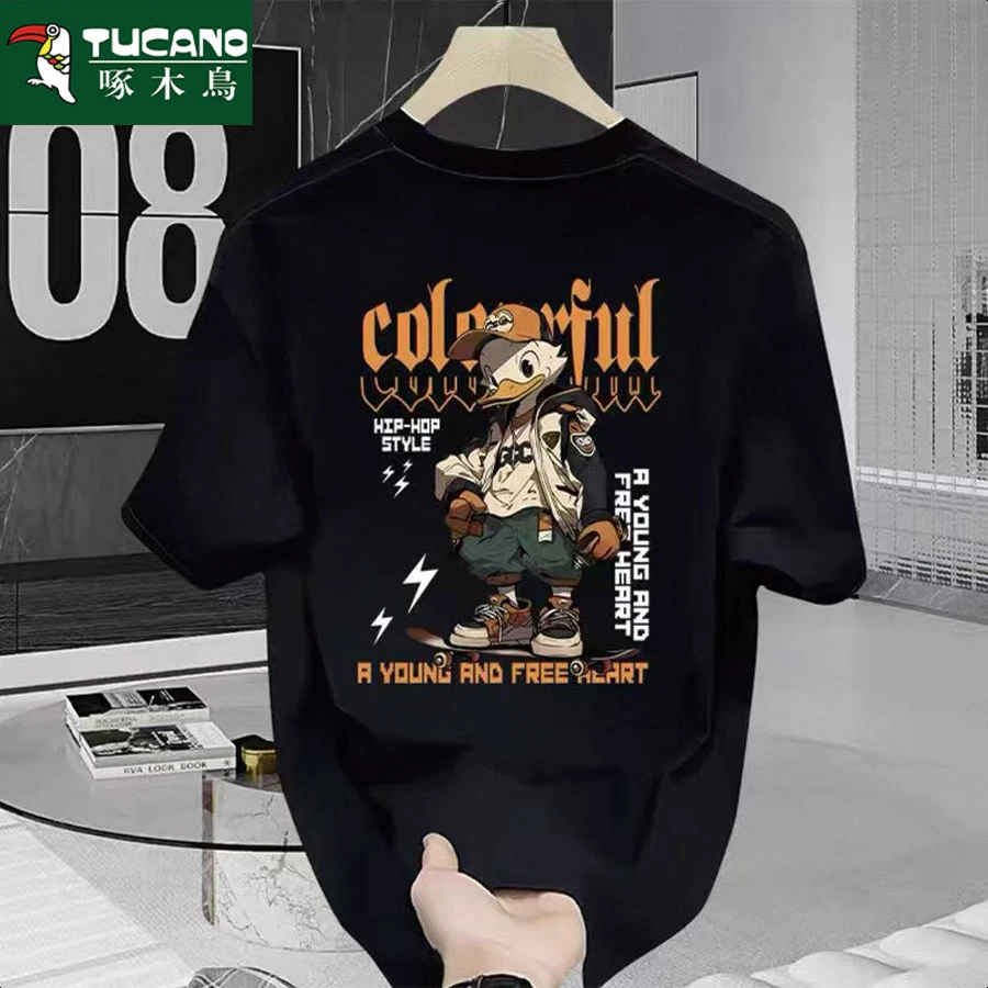 啄木鸟短袖夏季印花时尚男士圆领T恤轻奢男装休闲男士t恤百搭潮流