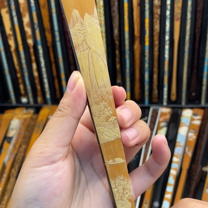 扇子留青雕刻山水18方