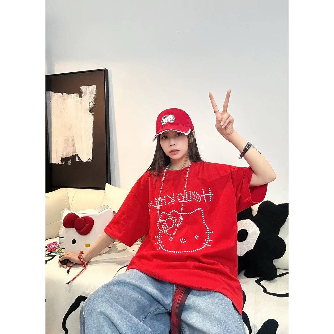 【珍珠KT】280克重磅精梳棉珍珠kitty短袖T恤宽松情侣男女同款