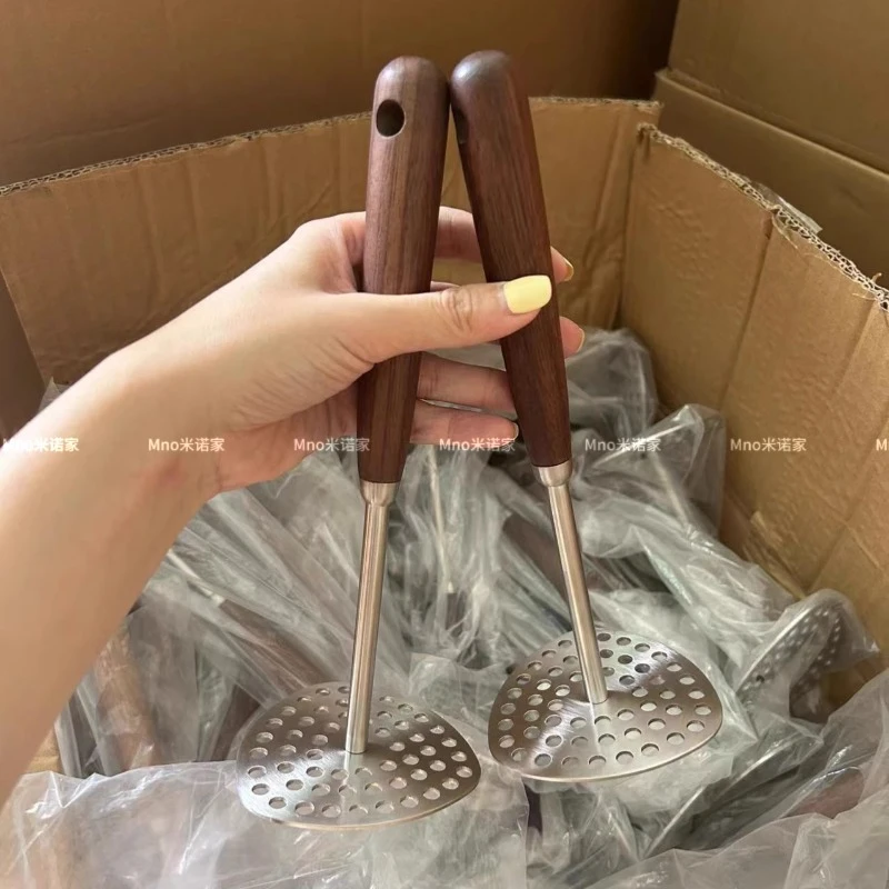304不锈钢胡桃木土豆压泥器 家用捣泥器宝宝辅食工具捣碎器压芋泥