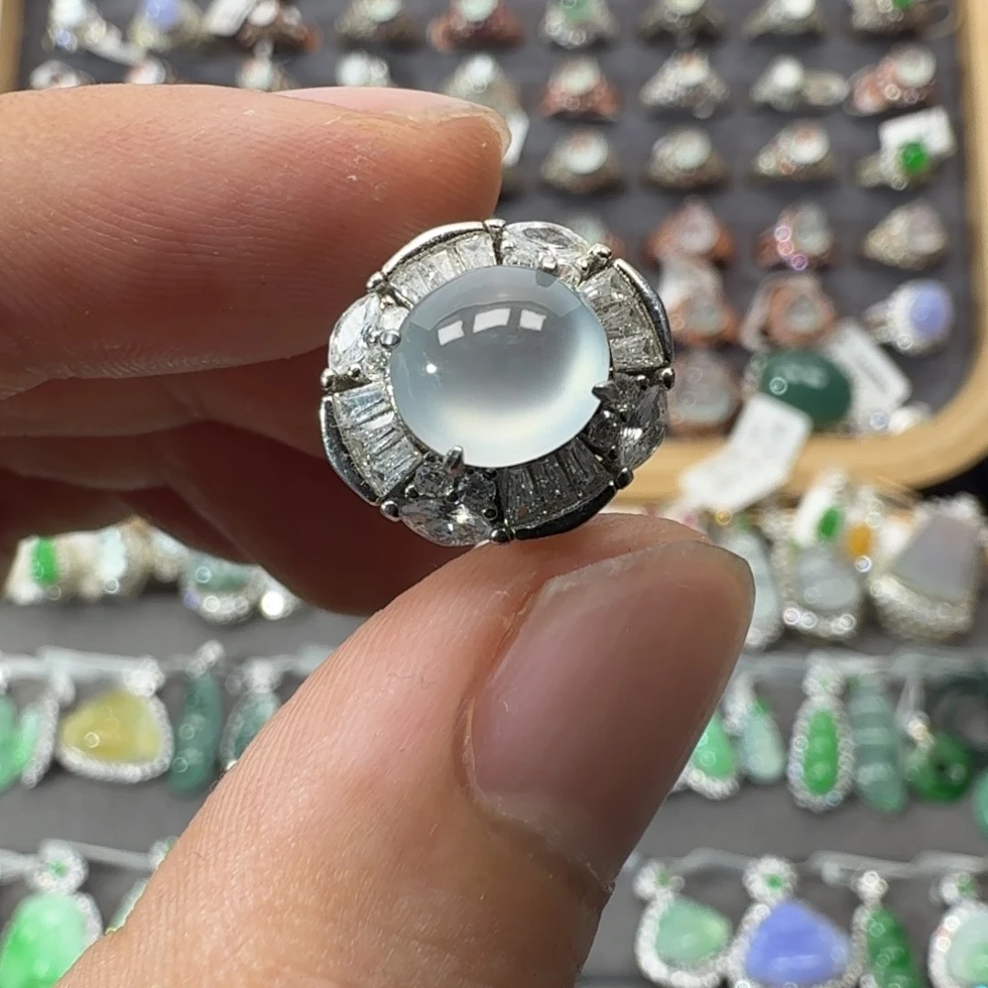 翡翠银S925镶嵌戒指天然缅甸翡翠A货