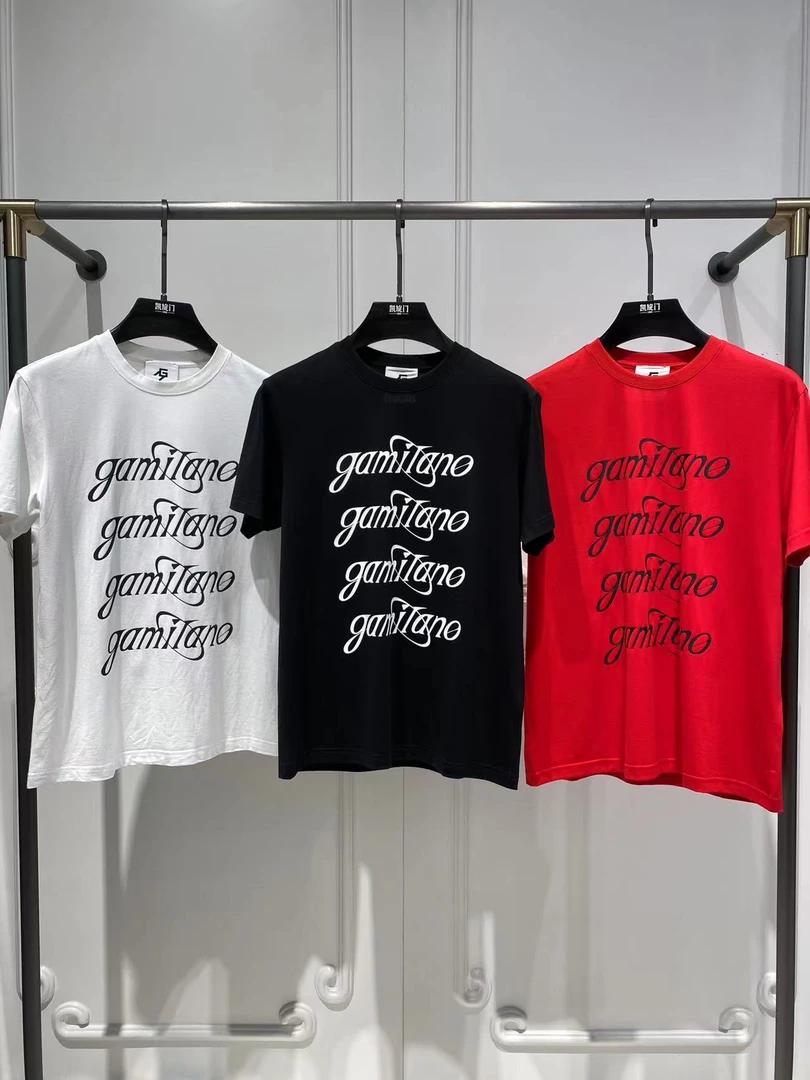 【意大利GaGa】夏季新款男士百搭简约字母三色休闲t恤衫圆领短袖