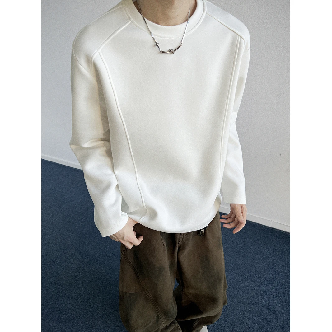 美式cleanfit卫衣男秋季正肩拼接解构长袖t恤重磅无帽内搭打底衫