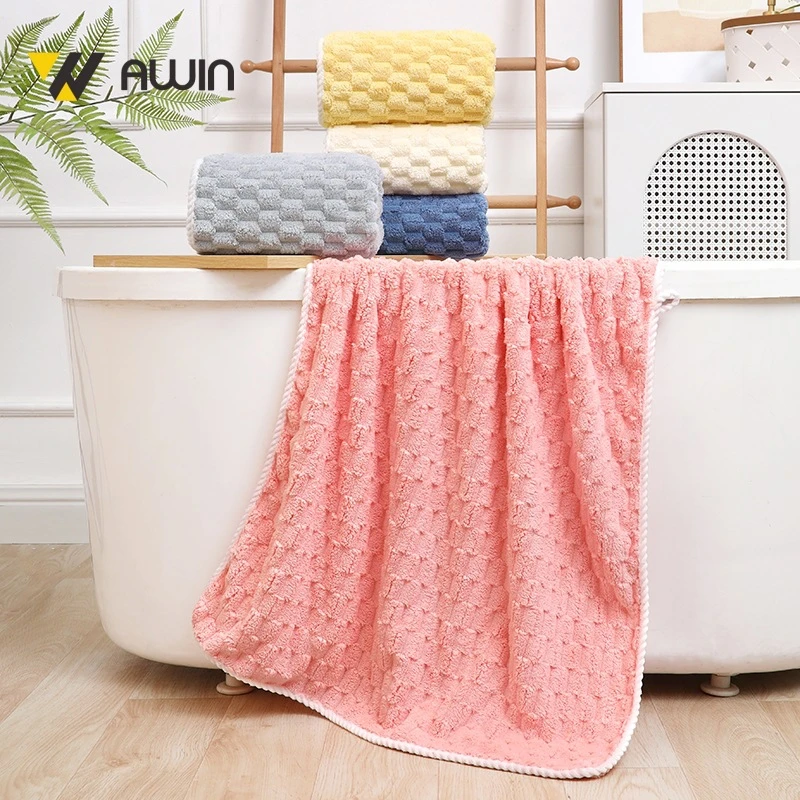 AWIN新款云朵格超柔浴巾吸水速干金龟绒超大面巾珊瑚绒毛巾不掉毛