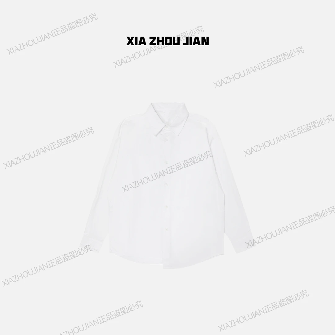 【譚星】25S/S 意式轻奢纹理面料 阶梯前片设计廓形全棉衬衫