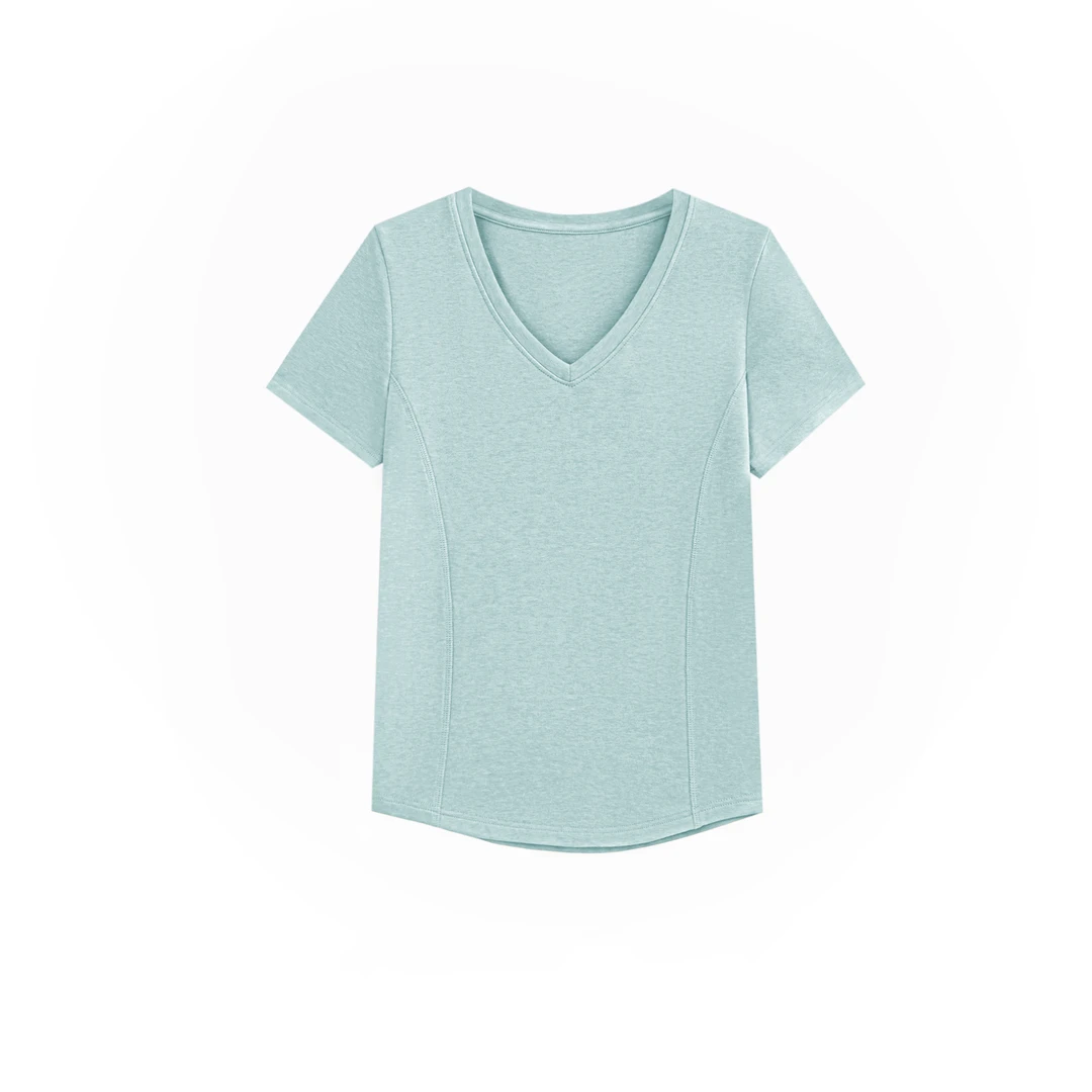 【主播推荐】女士拼麻丝公主缝V领短袖A233