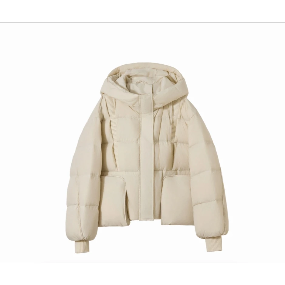 【伊伊】保暖冬季森系设计感大口袋温柔时尚短款白鹅绒服556