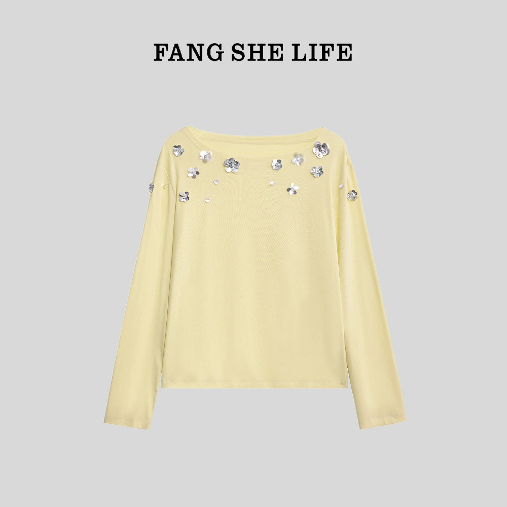 FS LIFE【花期少女】圆领重工立体花朵仙气百搭时尚长袖T恤A2873JJ