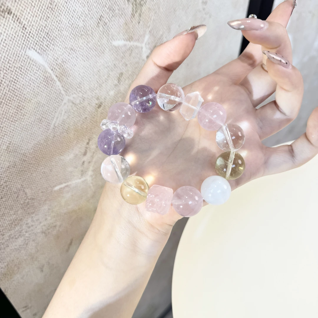 F*粉雾紫烟*天然水晶手串J5-2