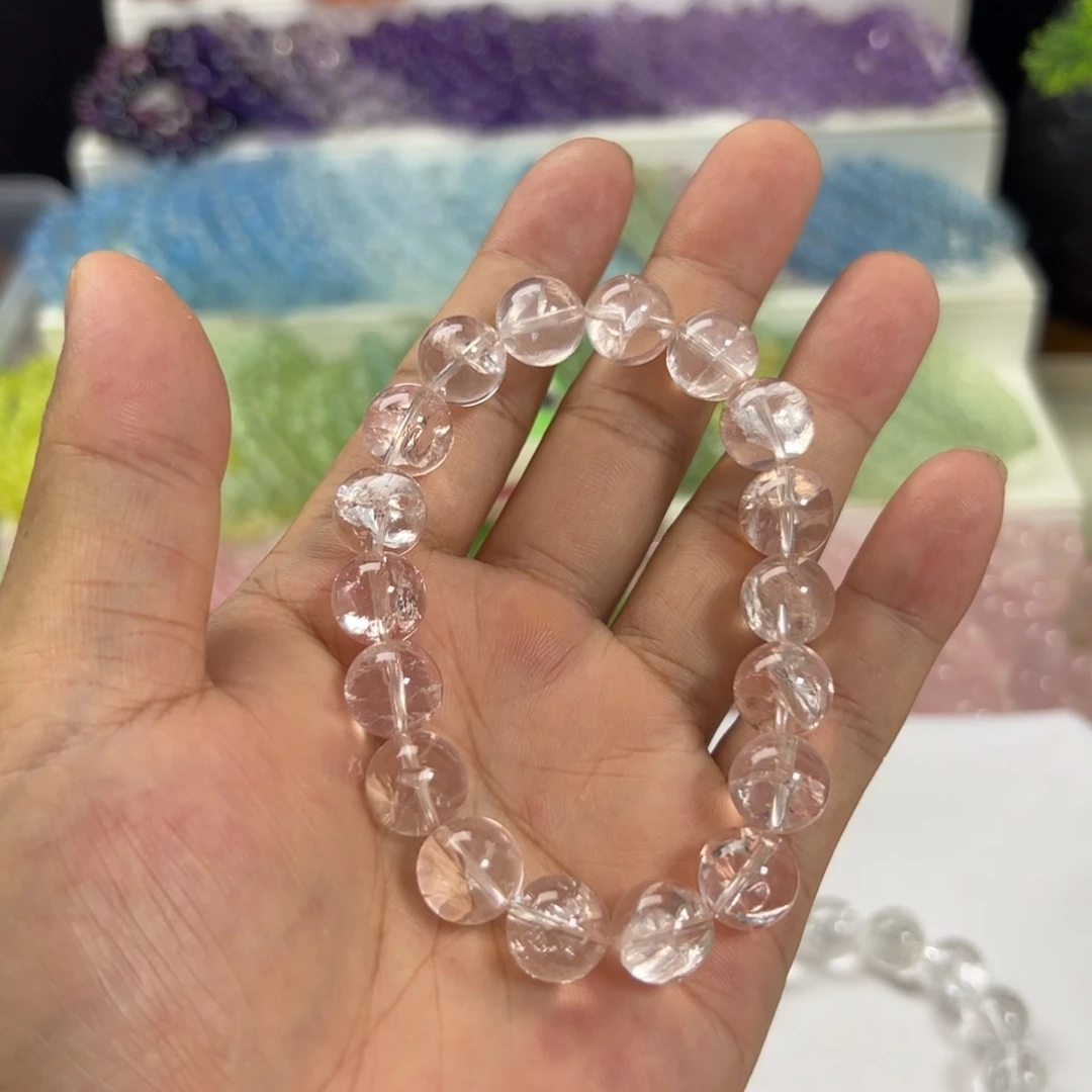 山***海水晶手串未镶嵌爆闪粉阿塞11咪拍十次合一单 不带证书