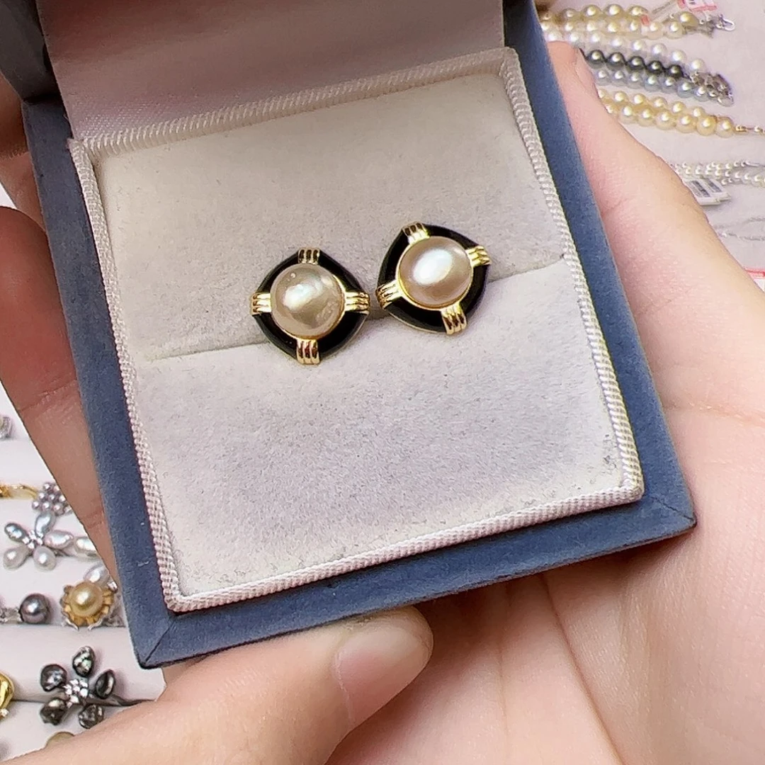 海水珍珠耳饰银S925镶嵌