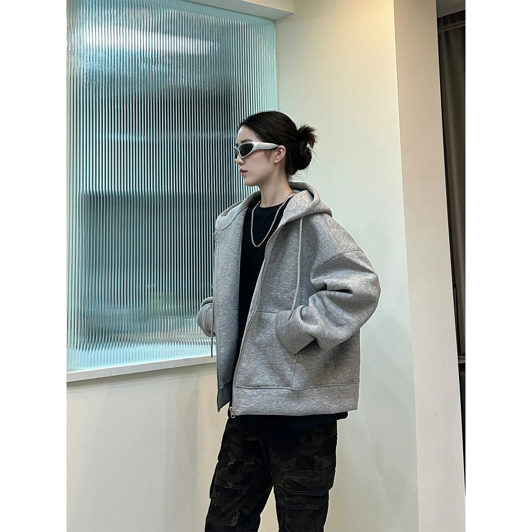 LIQINGSHAN 美式老钱风连帽卫衣外套男女百搭重磅空气层情侣夹克