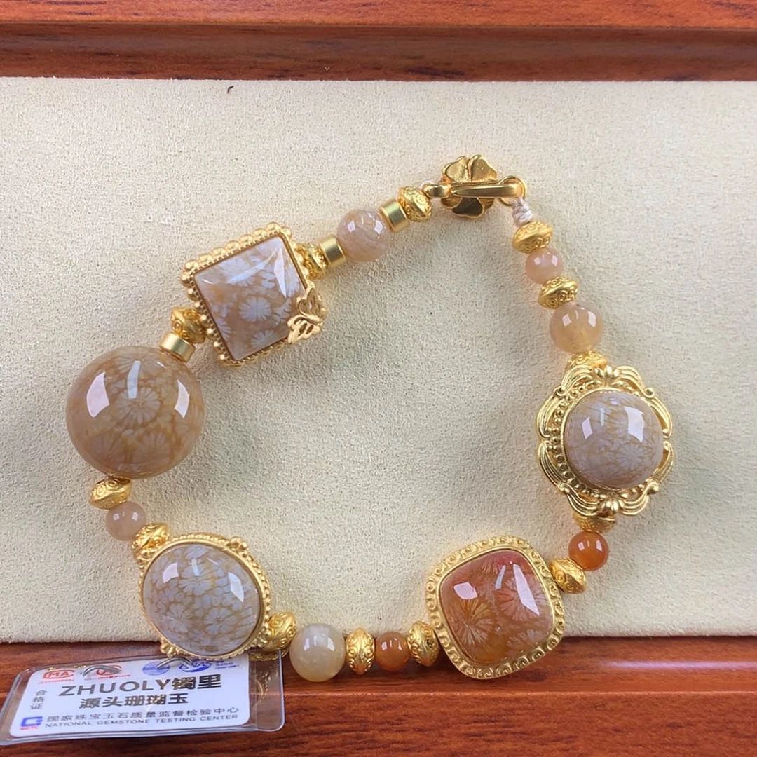 【闪购商品】硅化珊瑚（珊瑚玉）手镯未镶嵌15号镶嵌手链220漏168