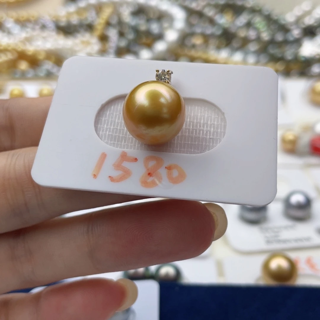 海水珍珠耳饰未镶嵌极光镜面南洋金珠