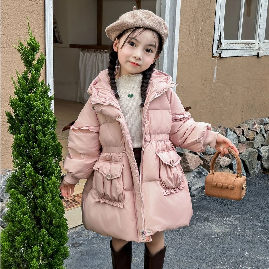现【蝴蝶结】2024新款女童中长款蝴蝶结中小童冬季保暖加厚防寒外套