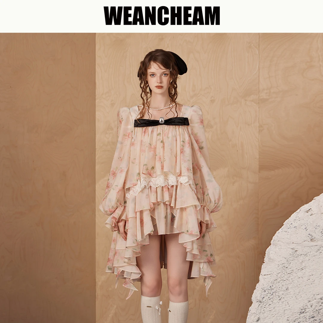 WEANCHEAM未未姆琥珀流光多层次泡泡袖连衣裙W16QDD009