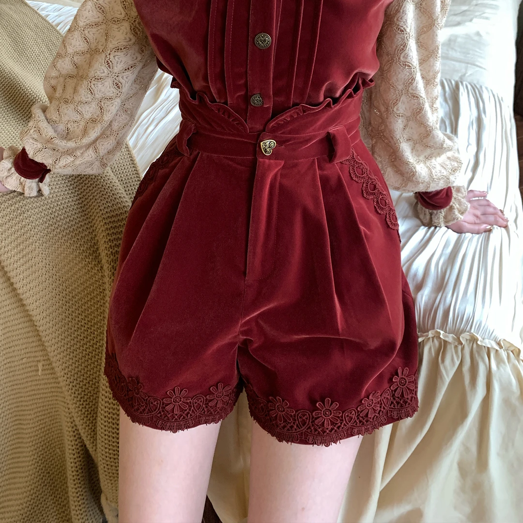 现货【一生罗曼】法式复古别致裤子女款秋季阔腿短款休闲裤子K753