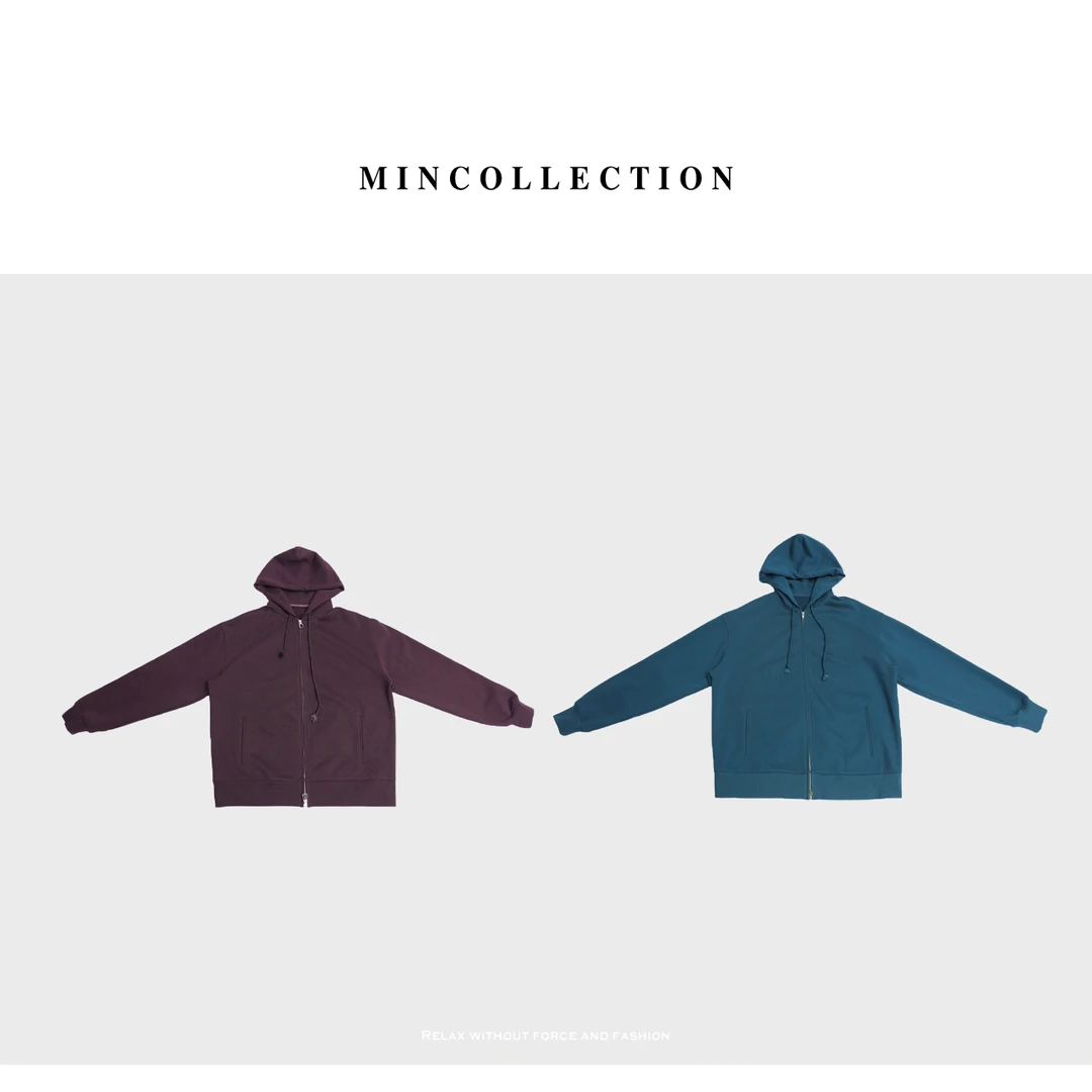 两色卫衣/彩色系定染高克重拉链连帽卫衣40351