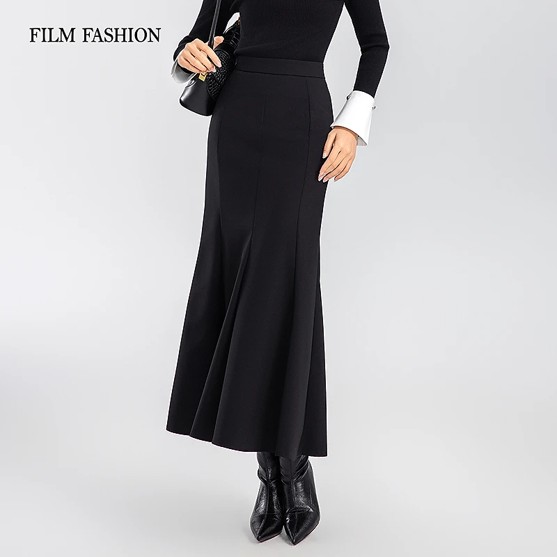 一电影一时装2026早春新款包臀鱼尾半裙裙子黑色高腰女FHEQ811002