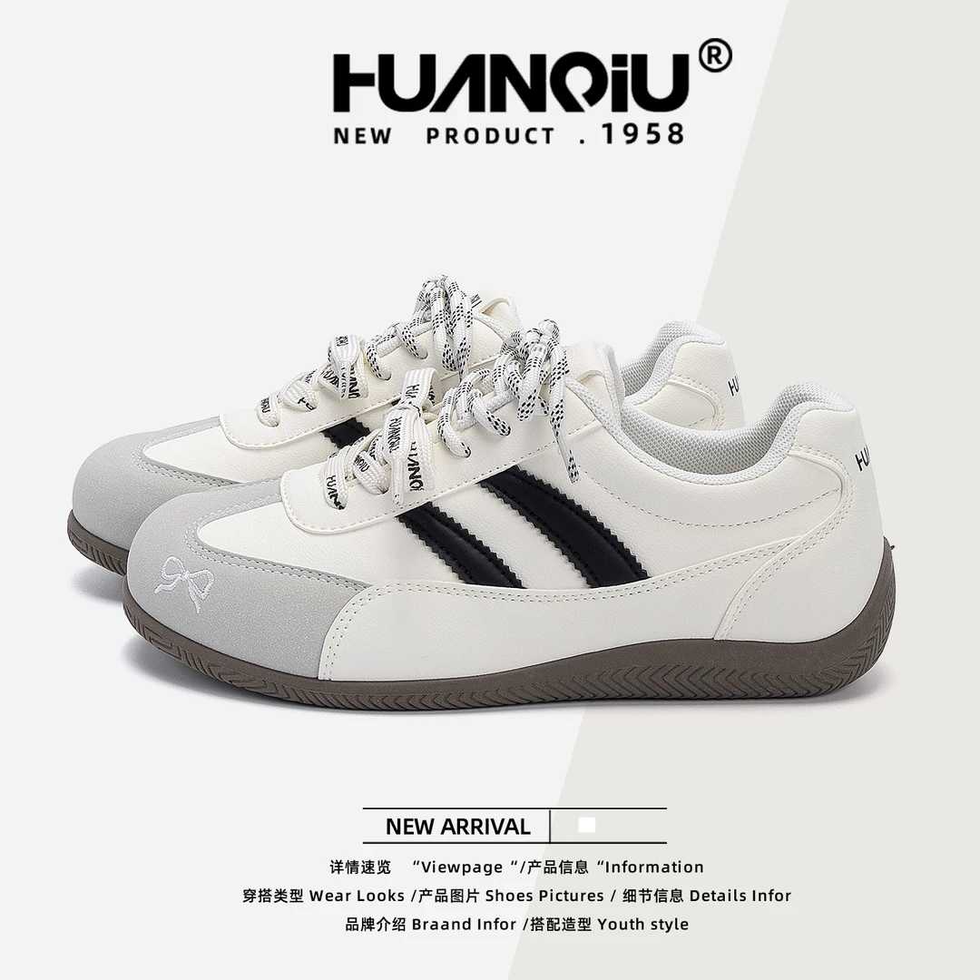 HUANQIU/环球内增高小白鞋女2025秋季新款潮流厚底百搭赛车德训鞋