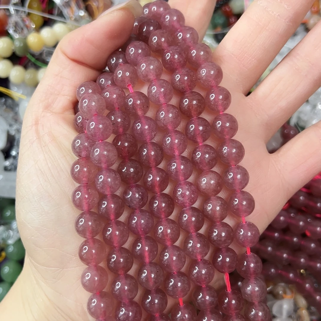 玛瑙/玉髓未镶嵌珠宝半成品，卡8鸽血红草莓晶一条