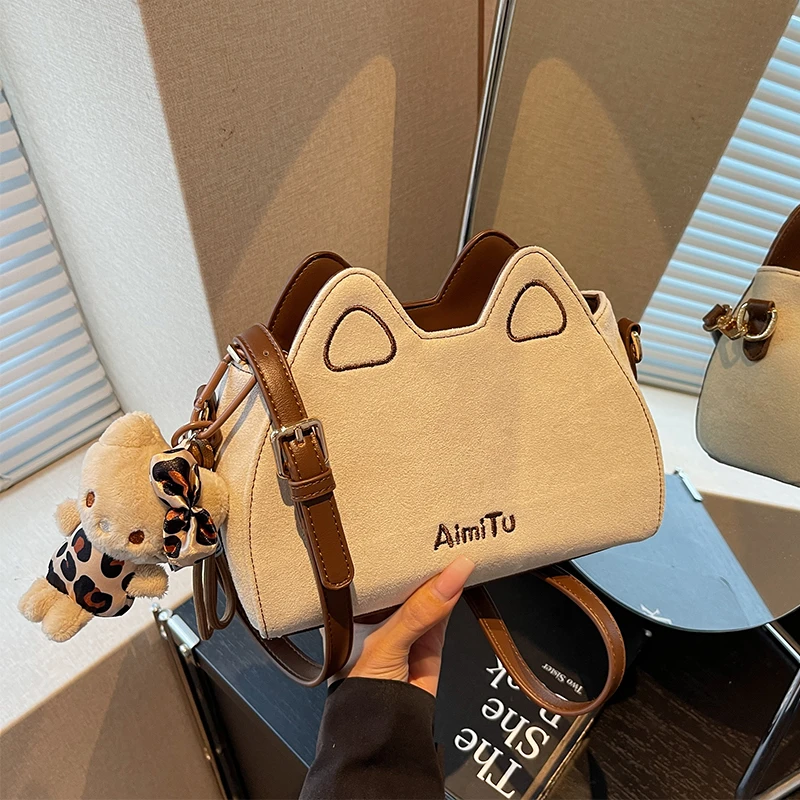 Aimitu2025新款简约复古百搭洋气可爱小众设计猫咪包休闲斜挎包