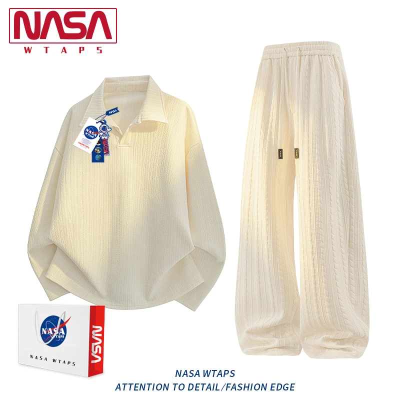 NASA WTAPS老钱风假两件polo衫卫衣男早春秋新款宽松休闲运动套装