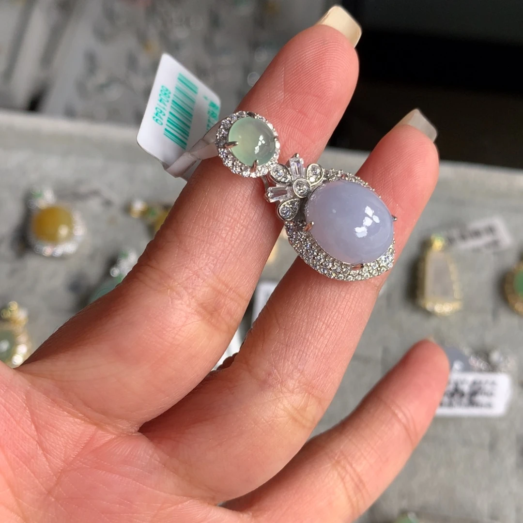 翡翠银S925镶嵌耳饰吊坠