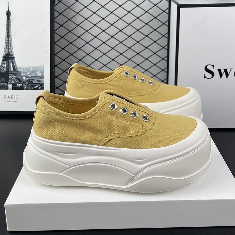 超火帆布鞋女夏季薄款增高厚底乐福鞋2025新款轻便软底懒人休闲鞋