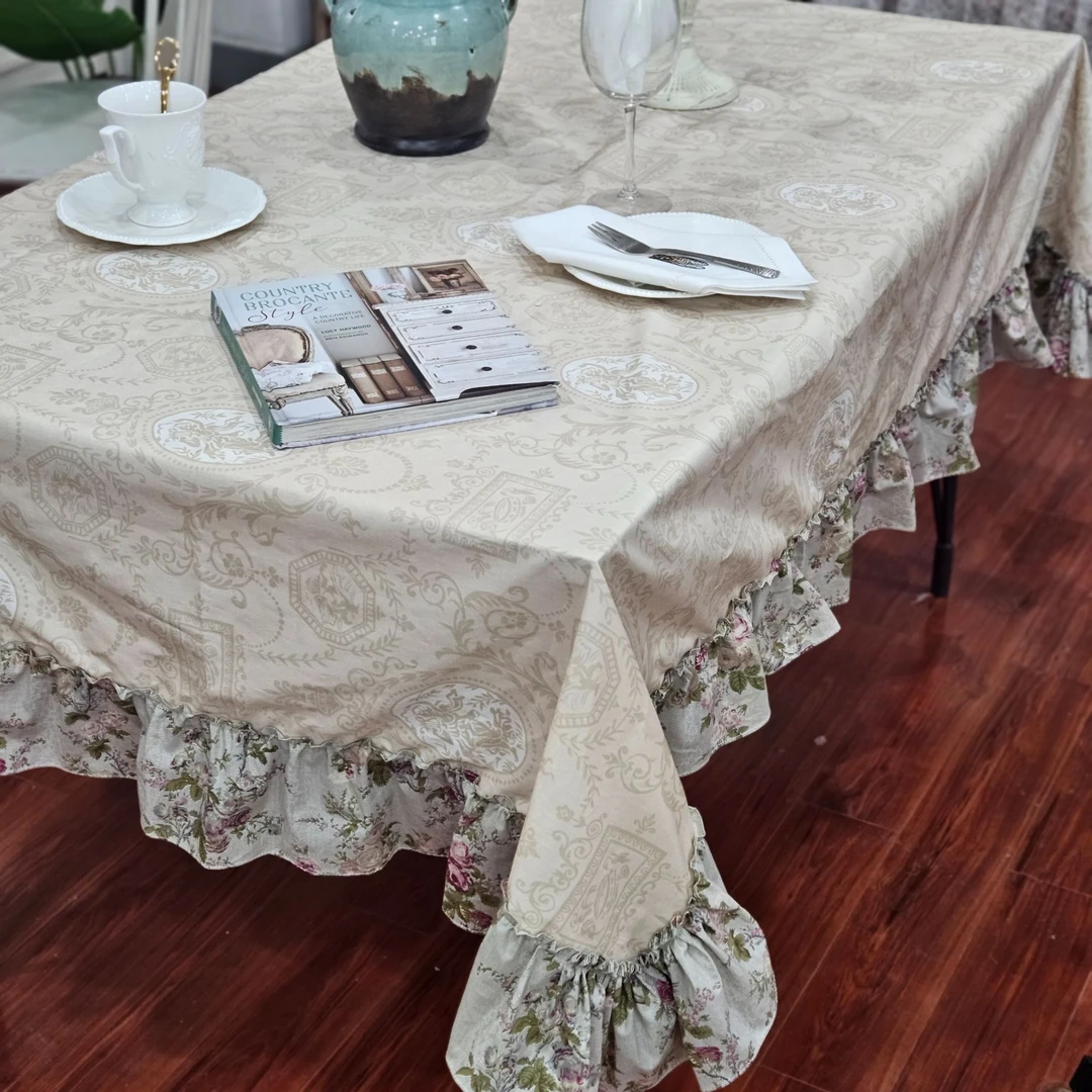 LY2576法式纯棉小天使复古高级百搭餐桌布多用盖巾140*200