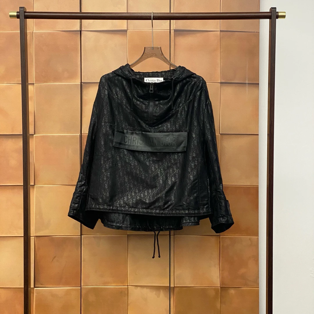 全新未使用 DIOR/迪奥 黑色老花满印标语logo冲锋衣/s码/29690