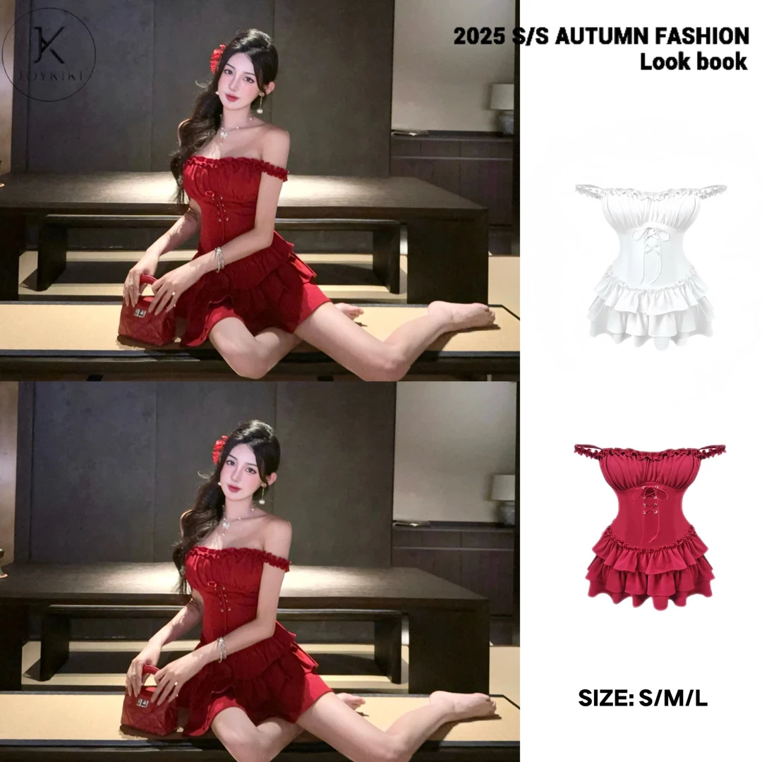 JOYKIKI金金【仲夏如梦】秋季气质拼接绑带设计连衣裙套装J25C143