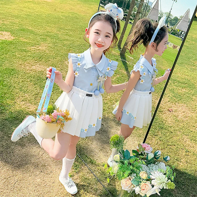 2025夏季新款薄款女童裙子套装时尚洋气甜1215岁秋16岁男童套装