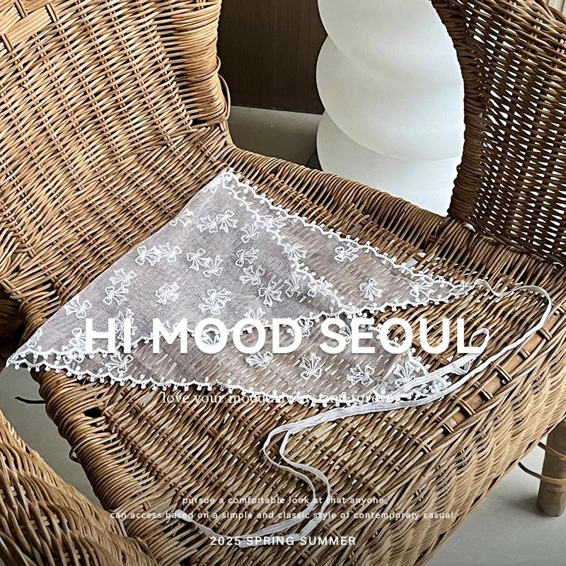 【金恩慧欧尼Hi mood】复古田园风蝴蝶结刺绣氛围感蕾丝三角巾